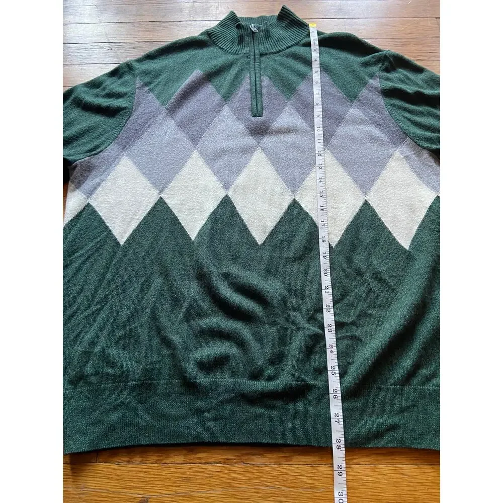 DOCKERS Green/Gray Argyle 1/4 Zip Sweater Mens sz XL